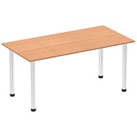Impulse Rectangular Table, 1600mm, Oak, Chrome Post Leg