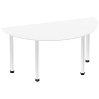 Impulse 1600mm Semi-circular Table, White, Chrome Post Leg