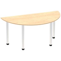 Impulse 1600mm Semi-circular Table, Maple, Chrome Post Leg