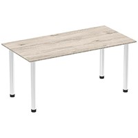 Impulse Rectangular Table, 1600mm, Grey Oak, Chrome Post Leg