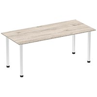 Impulse Rectangular Table, 1800mm, Grey Oak, Chrome Post Leg