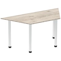 Impulse Trapezoidal Table, 1600mm, Grey Oak, Chrome Post Leg