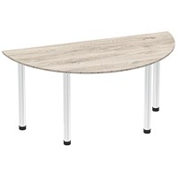 Impulse 1600mm Semi-circular Table, Grey Oak, Chrome Post Leg