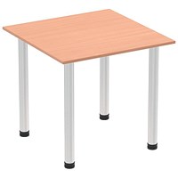 Impulse 800mm Square Table, Beech, Brushed Aluminium Post Leg