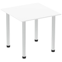 Impulse Square Table, 800mm, White, Brushed Aluminium Post Leg