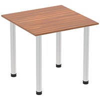Impulse 800mm Square Table, Walnut, Brushed Aluminium Post Leg