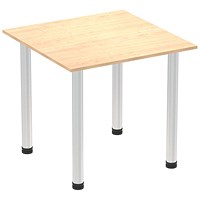 Impulse 800mm Square Table, Maple, Brushed Aluminium Post Leg