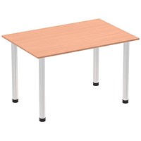 Impulse Rectangular Table, 1200mm, Beech, Brushed Aluminium Post Leg
