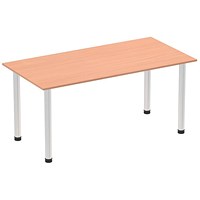 Impulse Rectangular Table, 1600mm, Beech, Brushed Aluminium Post Leg