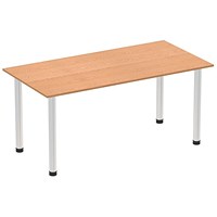 Impulse Rectangular Table, 1600mm, Oak, Brushed Aluminium Post Leg