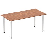Impulse Rectangular Table, 1600mm, Walnut, Brushed Aluminium Post Leg