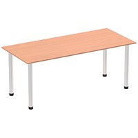 Impulse Rectangular Table, 1800mm, Beech, Brushed Aluminium Post Leg