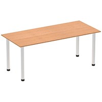 Impulse Rectangular Table, 1800mm, Oak, Brushed Aluminium Post Leg