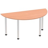 Impulse 1600mm Semi-circular Table, Beech, Brushed Aluminium Post Leg