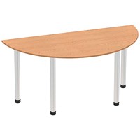 Impulse 1600mm Semi-circular Table, Oak, Brushed Aluminium Post Leg