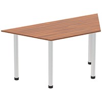 Impulse Trapezoidal Table, 1600mm, Walnut, Brushed Aluminium Post Leg