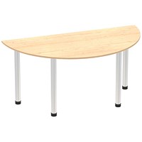 Impulse 1600mm Semi-circular Table, Maple, Brushed Aluminium Post Leg