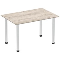 Impulse Rectangular Table, 1200mm, Grey Oak, Brushed Aluminium Post Leg