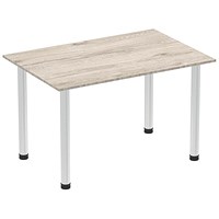 Impulse Rectangular Table, 1200mm, Grey Oak, Brushed Aluminium Post Leg Impulse Rectangular Table, 1200mm, Grey Oak, Brushed Aluminium Post Leg