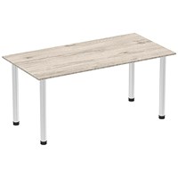 Impulse Rectangular Table, 1600mm, Grey Oak, Brushed Aluminium Post Leg