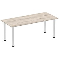 Impulse Rectangular Table, 1800mm, Grey Oak, Brushed Aluminium Post Leg