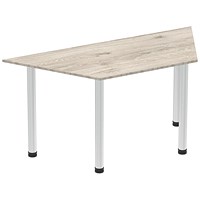 Impulse Trapezoidal Table, 1600mm, Grey Oak, Brushed Aluminium Post Leg