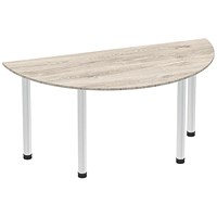 Impulse 1600mm Semi-circular Table, Grey Oak, Brushed Aluminium Post Leg
