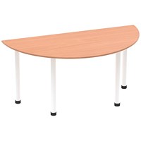 Impulse 1600mm Semi-circular Table, Beech, White Post Leg
