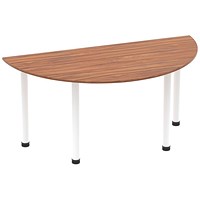 Impulse 1600mm Semi-circular Table, Walnut, White Post Leg