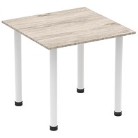 Impulse 800mm Square Table, Grey Oak, White Post Leg