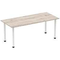 Impulse Rectangular Table, 1800mm, Grey Oak, White Post Leg
