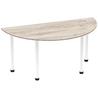 Impulse 1600mm Semi-circular Table, Grey Oak, White Post Leg