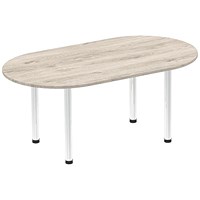 Impulse Boardroom Table, 1800mm, Grey Oak, Chrome Post Leg