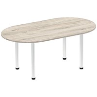 Impulse Boardroom Table, 1800mm, Grey Oak, Brushed Aluminium Post Leg