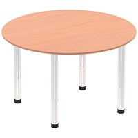 Impulse Circular Table, 1000mm, Beech, Chrome Post Leg