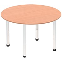 Impulse Circular Table, 1000mm, Beech, Chrome Post Leg