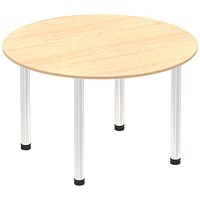 Impulse Circular Table, 1000mm, Maple, Chrome Post Leg