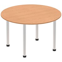 Impulse Circular Table, 1000mm, Oak, Brushed Aluminium Post Leg