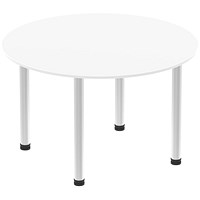 Impulse Circular Table, 1000mm, White, Brushed Aluminium Post Leg