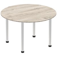 Impulse Circular Table, 1000mm, Grey Oak, Brushed Aluminium Post Leg
