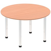 Impulse Circular Table, 1200mm, Beech, Chrome Post Leg
