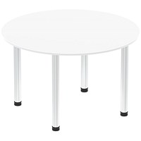 Impulse Circular Table, 1200mm, White, Chrome Post Leg