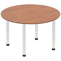 Impulse Circular Table, 1200mm, Walnut, Chrome Post Leg