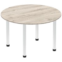 Impulse Circular Table, 1200mm, Grey Oak, Chrome Post Leg