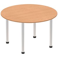 Impulse Circular Table, 1200mm, Oak, Brushed Aluminium Post Leg