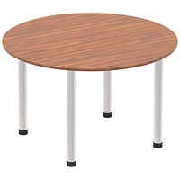 Impulse Circular Table, 1200mm, Walnut, Brushed Aluminium Post Leg