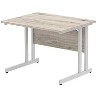 Impulse 1000mm Rectangular Desk, Silver Cantilever Leg, Grey Oak
