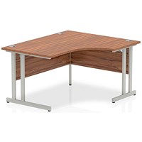 Impulse 1400mm Corner Desk, Right Hand, Silver Cantilever Leg, Walnut