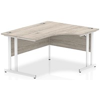 Impulse 1400mm Corner Desk, Right Hand, White Cantilever Leg, Grey Oak