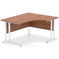 Impulse 1400mm Corner Desk, Right Hand, White Cantilever Leg, Walnut